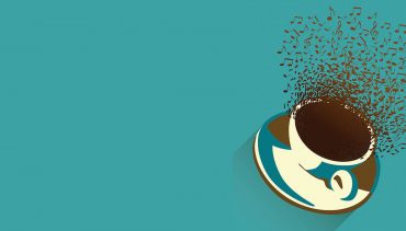 Lunchtime Concerts logo, coffee cup with musical notes